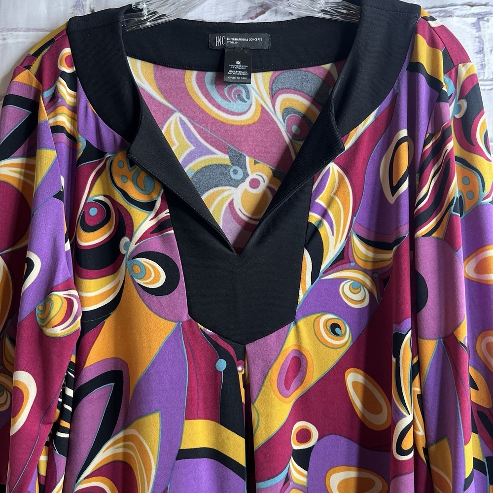 INC International Concepts Tunic Blouse Womens 1X Boho V-Neck Office Casual Y2K - Picture 4 of 8